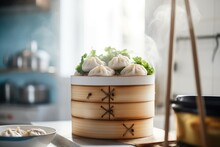 Piping Hot Baozi Buns Stacked In A Steamer For Sale