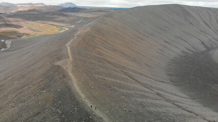 Poster - Myvatn, Iceland. Aerial view of large Hverfjall volcano crater, Tephra cone or Tuff ring volcano on overcast day