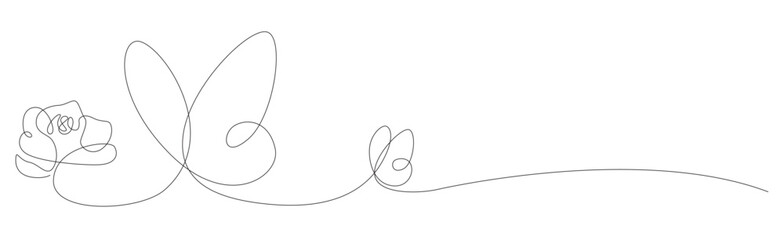Wall Mural - one continuous line art of butterfly and flower. editable stroke