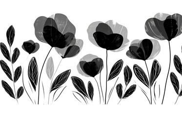 Poster - Abstract flowers and leaves drawn with ink brush