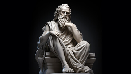 create ancient white statue that looks like a combination of socrates and plato 