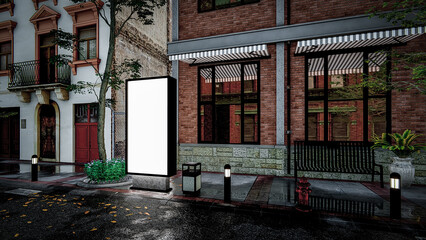 Wall Mural - 3d rendering illustration of a building-side billboard on a city street 