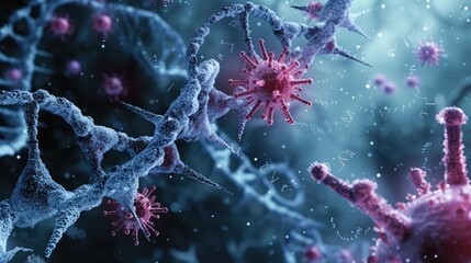 Poster - virus cells attacking a dna strand
