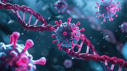 Poster - virus cells attacking a dna strand