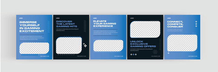 Sticker - eSports gaming social media carousel, Instagram and LinkedIn banner design for gamers, vector illustration EPS 10