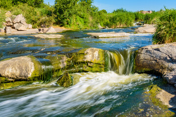 Wall Mural - View on Tokovsky waterfalls and rapids on the Kamianka river. Dnipropetrovsk region, Ukraine