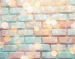 Pastel watercolour colorful brick wall with bokeh lights as background. 