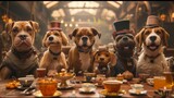 Fototapeta Sport - Pack of dogs having a formal tea party.