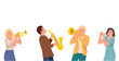 People playing wind instruments. Saxophone, clarinet, flute performer, pop music band or popular club solo artist. Vector flat style cartoon illustration isolated on white background