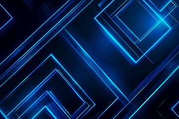 Wall Mural - Abstract blue glowing geometric lines on dark background. Modern shiny blue rounded square lines pattern. Futuristic technology concept. Suit for poster, cover, banner, presentation, website, flyer