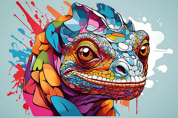 Wall Mural - illustration with colorful paint of lizard head