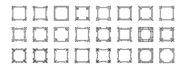 Wall Mural - Set of Chinese frame. Traditional Asian pattern. Black vector illustration isolated on white background. Japanese, Korean and Chinese