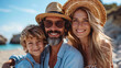 © Anna Zhukkova - Fashionable Family, Stylish mom, dad, and young child boy enjoying outdoor moments by the ocean, epitomizing a beautiful family lifestyle