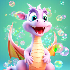 Wall Mural - Whimsical 3d character of a friendly dragon