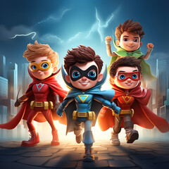 Wall Mural - An imaginative 3d illustration of a group of superheros characters