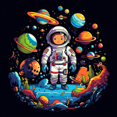 Wall Mural - An exciting space adventure with colorful astraounat