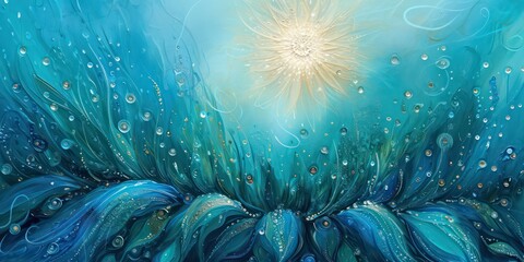 Canvas Print - Flower of  shades of blue and teal.