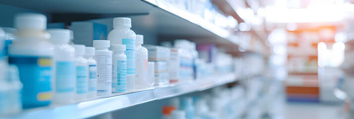 Blurred background of a pharmacy store. Pharmacist and medicine concept.