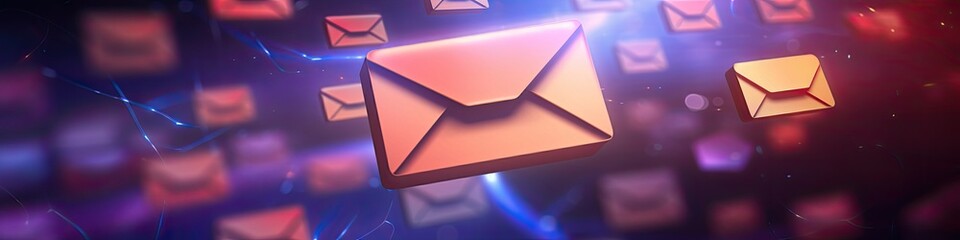 E-mail icon on the dark blue glowing background as banner