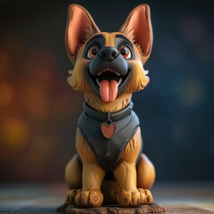 Wall Mural - German Shepherd, 3d, clay, black background