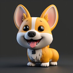 Poster - Pembroke Welsh Corgi, 3d, clay, black background