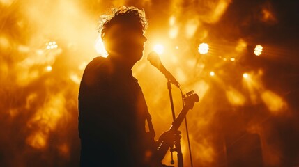 Poster - A passionate musician captivates the crowd with his soulful voice and skilled guitar playing at an open-air concert