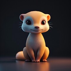 Sticker - Ferret, 3d, clay, black background