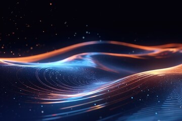 Poster - Abstract dynamic wave of particles on hologram background.