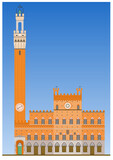 Fototapeta Londyn - Siena Town Hall with Torre del Mangia Bell Tower