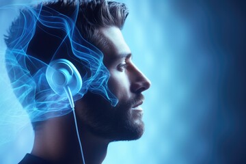 Illustration of man and sound waves representing hearing loss.