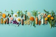 Herbal medicine and health care concept. Assortment of herbs, flowers and pills on blue background. The concept of pharmacology, maintaining health through medicinal herbs and supplements