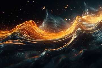 Poster - Abstract digital wave particles on dark background.
