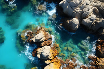 Wall Mural - Aerial view of Rock and blue sea water coastline in summer scenic beach