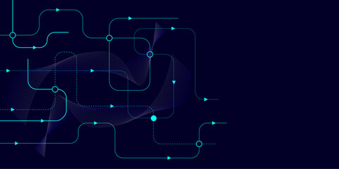 Poster - Vector illustration fantastic digital technology. Technology lines circuit and dots on blue background, circuit board network connection.