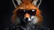Close-up of a fox in glasses. Portrait of a fox.