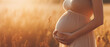 Pregnant woman hugging her belly on sunny background. Pregnant woman hugging baby