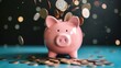 A cute piggy bank with coins falling into it, symbolizing savings and financial growth.