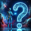 Personnage humanoïde  3d avec point d'interrogation bleu idéal pour illustration article ou blog