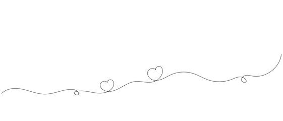 Heart in line art style, One continuous drawing Thin flourish border and romantic symbol of love in simple linear style.Valentine's Day. Can be used for background, postcard, decor, print, invitation