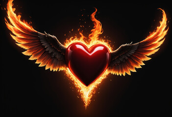 Wall Mural - heart on fire burning. generative ai