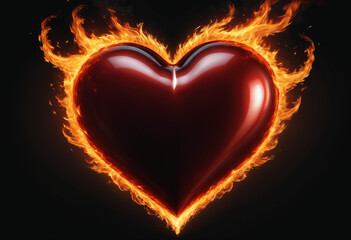 Wall Mural - heart on fire burning. generative ai