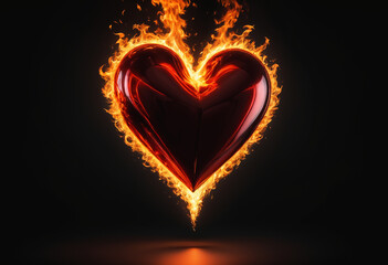 Wall Mural - heart on fire burning. generative ai