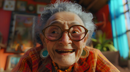 Poster - smiling portrait of a happy senior latin or mexican woman in a nursing home, 