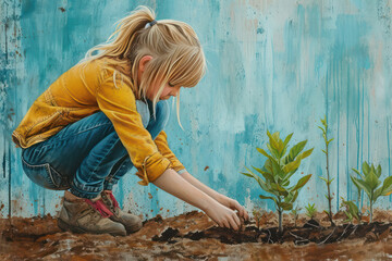 Nature's Helping Hands: A Green Thumb's Delight amidst Blooming Children in the Springtime Outdoors