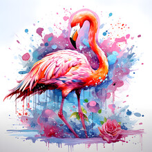 Watercolor Flamingo Splash Art Painting 