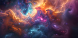 Fototapeta Fototapety kosmos - Colorful space galaxy cloud nebula with fluid organic forms in light crimson and light azure. This starry night cosmos supernova background wallpaper showcases a realistic fantasy artwork.