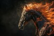 A magnificent mare with a fiery mane gallops through the outdoor landscape, exuding power and grace as the embodiment of nature's untamed beauty