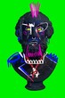 canvas print picture - Avant-garde exhibition events. Antique statue bust with colorful drawings against neon green background. Modern aesthetics. Concept of postmodern contemporary art, hand-drawings, creativity