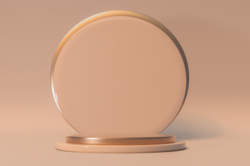 Poster - 3D beige minimal composition for mockup products display. Stage showcase on pedestal display beige studio