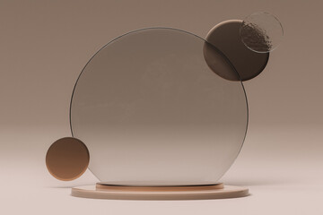Poster - 3D beige minimal composition for mockup products display. Stage showcase on pedestal display beige studio